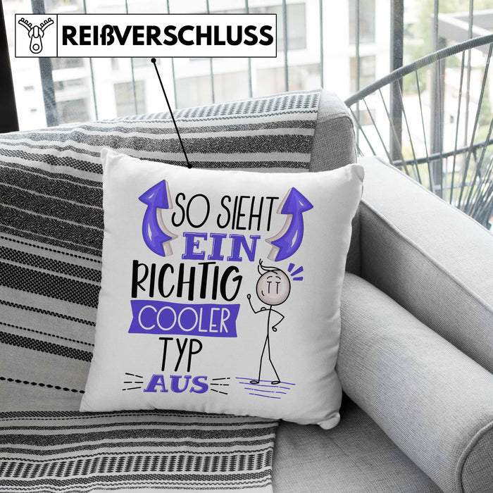 Typ Kissen mit Füllung 40x40 Geschenk So Sieht Ein RIchtig Cooler Typ Aus Geschenkidee Lustiger Spruch Geburtstag (Grau) Rosa Trendation