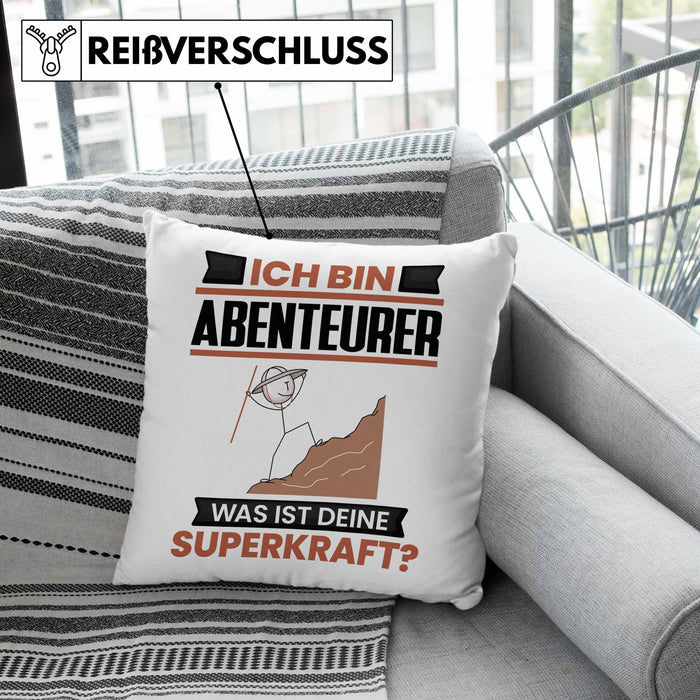 Abenteurer Kissen mit Füllung 40x40 Geschenk für Abenteurer Geburtstag Lustiger Spruch Was Ist Deine Superkraft (Grau) Grau Trendation