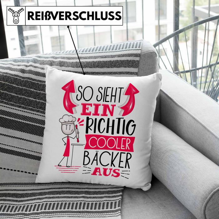 Bäcker Kissen mit Füllung 40x40 Geschenk So Sieht Ein RIchtig Cooler Bäcker Aus Geschenkidee Lustiger Spruch Geburtstag (Grau) Rosa Trendation