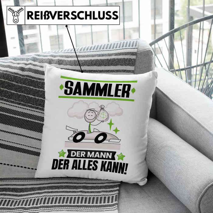Sammler Kissen mit Füllung 40x40 Geschenk für Sammler Der Mann Der Alles Kann Geschenkidee zum Geburtstag (Grau) Blau Trendation