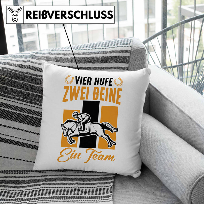 Reiterin Pferd Kissen mit Füllung 40x40 Geschenk Team Vier Hufe Zwei Beine Ein Team Pferde-Liebhaberin Geschenk (Grau) Grau Trendation