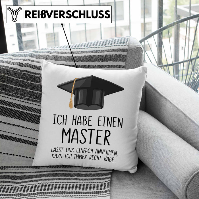 Master Bestanden Geschenk Abschluss Kissen mit Füllung 40x40 Spruch Master Graduation Bestandene Prüfung Geschenkidee (Grau) Grün Trendation