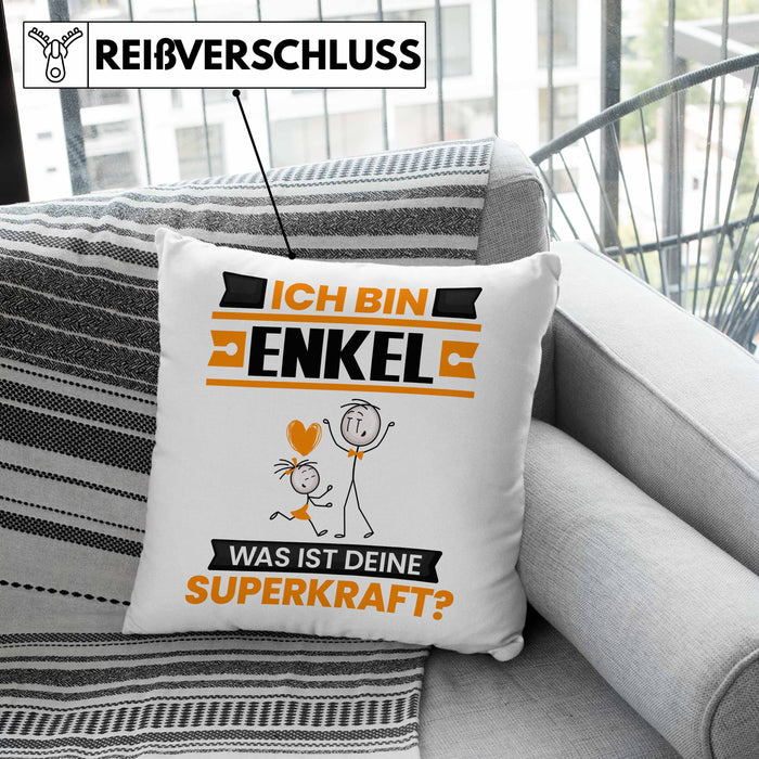 Enkel Kissen mit Füllung 40x40 Geschenk für Enkel Geburtstag Lustiger Spruch Was Ist Deine Superkraft (Grau) Grün Trendation