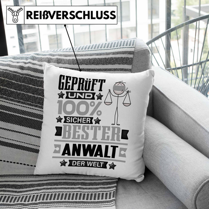 Anwalt Geschenk Lustiger Spruch für Anwalt Geschenkidee Bester Anwalt Der WeltKissen mit Füllung 40x40 (Grau) Grün Trendation
