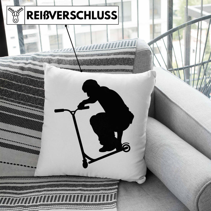 Scooter Roller Fahrer Geschenk Kissen mit Füllung 40x40 Scooterfahrer Geschenkidee Scooting Geschenkidee Jungs Profi Scooterfahrer Stunt (Grau) Blau Trendation