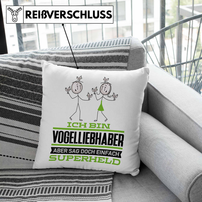 Vogelliebhaber Geschenk Kissen mit Füllung 40x40 Ich Bin Vogelliebhaber Aber Sag Doch Einfach Superheld Lustige Geschenkdiee für Vogelliebhaber (Grau) Grau Trendation