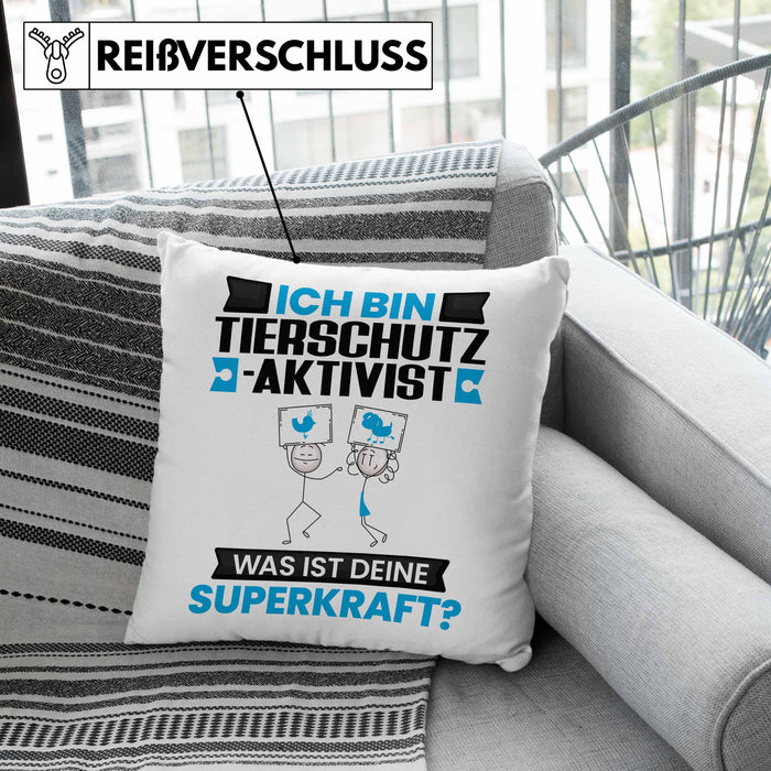Tierschutzaktivist Kissen mit Füllung 40x40 Geschenk für Tierschutzaktivist Geburtstag Lustiger Spruch Was Ist Deine Superkraft (Grau) Rosa Trendation