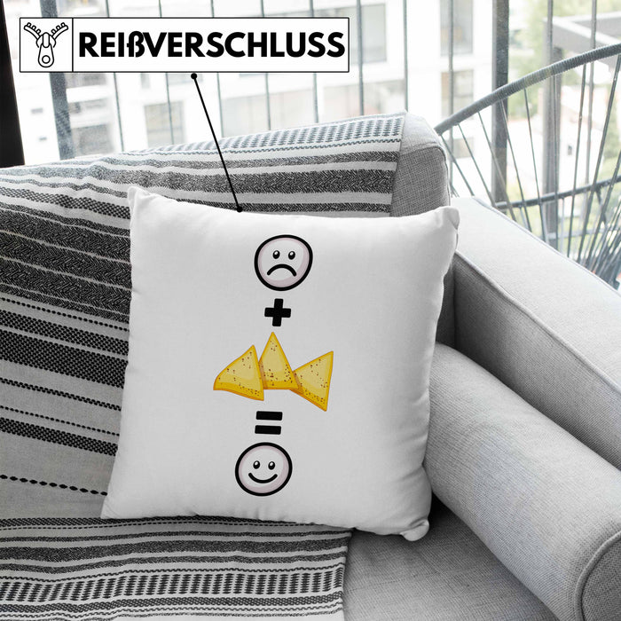 Nachos Kissen mit Füllung 40x40 Geschenk für Nacho-Liebhaber Lustige Geschenkidee :( + Nachos = :) Geburtstag (Grau) Blau Trendation