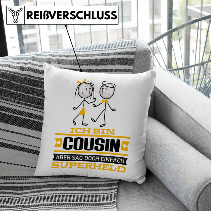 Cousin Geschenk Kissen mit Füllung 40x40 Ich Bin Cousin Aber Sag Doch Einfach Superheld Lustige Geschenkdiee für Cousin (Grau) Grün Trendation