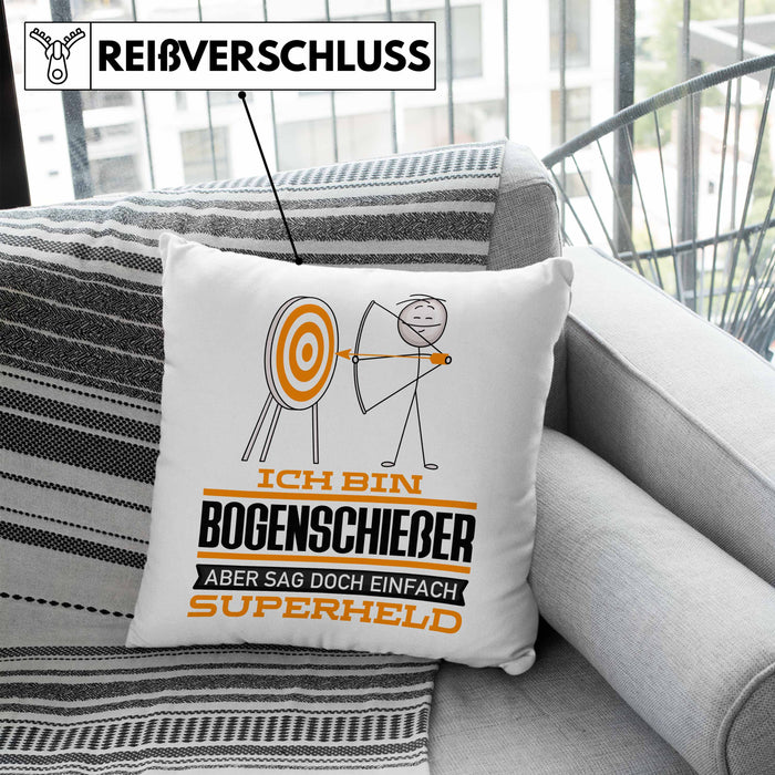 Bogenschießer Geschenk Kissen mit Füllung 40x40 Ich Bin Bogenschießer Aber Sag Doch Einfach Superheld Lustige Geschenkdiee für Bogenschießer (Grau) Blau Trendation