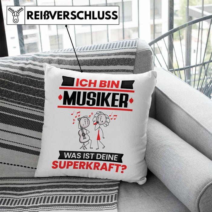Musiker Kissen mit Füllung 40x40 Geschenk für Musiker Geburtstag Lustiger Spruch Was Ist Deine Superkraft (Grau) Blau Trendation