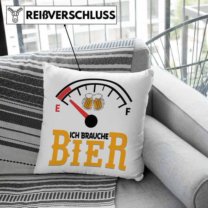Kissen mit Füllung 40x40 Ich Brauche Bier Lustiges Biertrinker Party Geschenk (Grau) Grau Trendation
