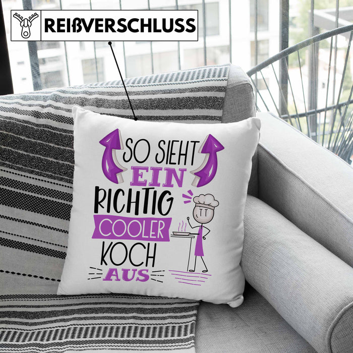 Koch Kissen mit Füllung 40x40 Geschenk So Sieht Ein RIchtig Cooler Koch Aus Geschenkidee Lustiger Spruch Geburtstag (Grau) Grün Trendation