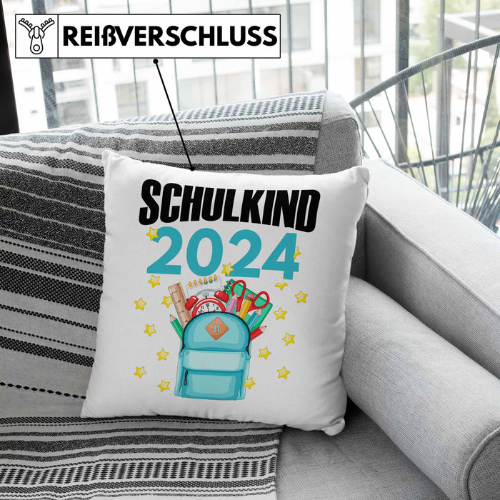 Einschulung Mädchen Geschenk Schultüte Füllung Kissen mit Füllung 40x40 Schulstart 1. Schultag Schuleinführung Schulanfang Geschenkidee Schulkind 2024 (Grau) Rosa Trendation