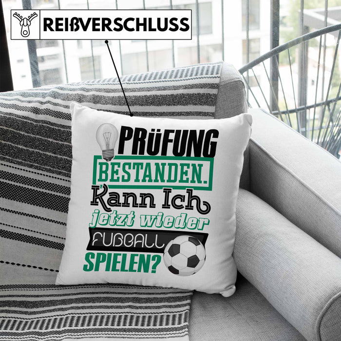 Bachelor Master Prüfung Bestanden Geschenk Kissen mit Füllung 40x40 Studium Prüfung Bestanden Kann Ich Jetzt Wieder Fußball Spielen Fußballer Geschenkidee (Grau) Blau Trendation