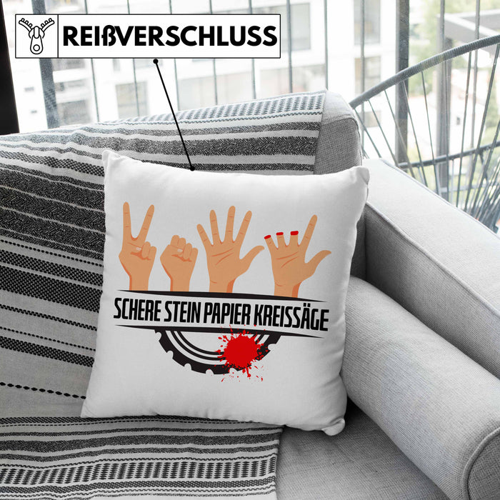 Schere Kreissäge Kissen mit Füllung 40x40 Geschenk Holzarbeiter Geschenkidee Schreiner (Grau) Grün Trendation