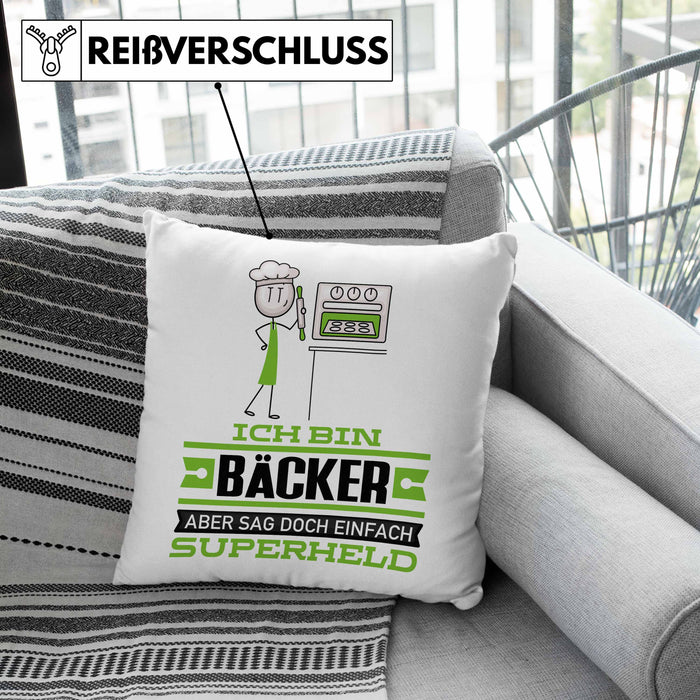 Bäcker Geschenk Kissen mit Füllung 40x40 Ich Bin Bäcker Aber Sag Doch Einfach Superheld Lustige Geschenkdiee für Bäcker (Grau) Rosa Trendation