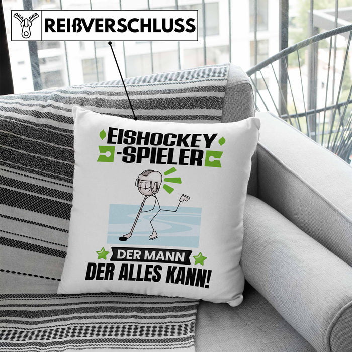 Eishockeyspieler Kissen mit Füllung 40x40 Geschenk für Eishockeyspieler Der Mann Der Alles Kann Geschenkidee zum Geburtstag (Grau) Blau Trendation