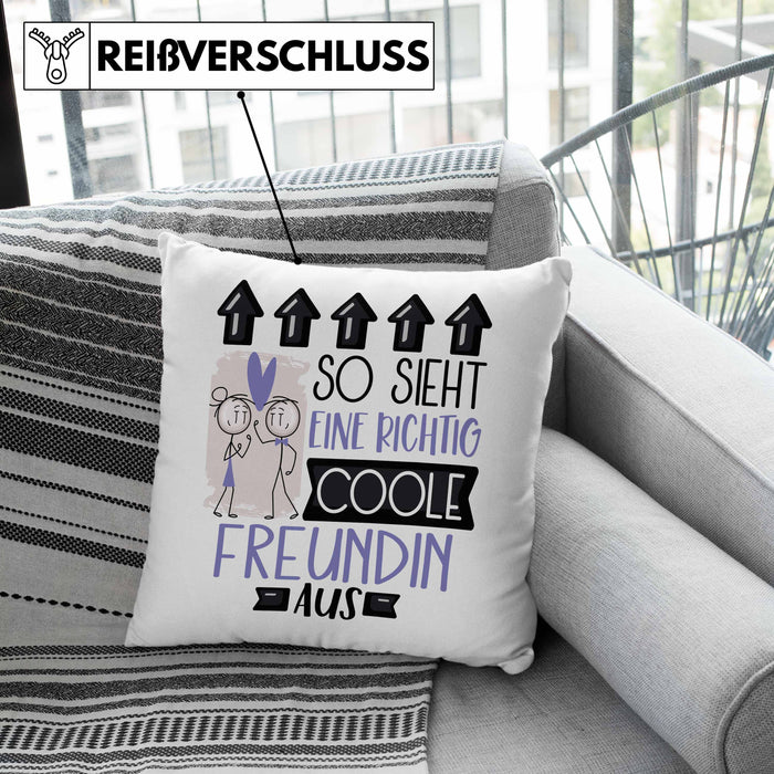 Freundin Geschenk Kissen mit Füllung 40x40 Lustig Geschenkidee für Freundin Geburtstag So Sieht Eine Richtig Coole Freundin Aus Frauen Spruch (Grau) Grün Trendation
