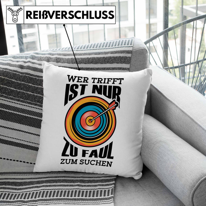 Bogenschießen Kissen mit Füllung 40x40 mit Bogenschütze Spruch - Geschenk für Pfeil und Bogen Fans Wer Trifft Ist Nur Zu Faul Zum Suchen (Grau) Grün Trendation