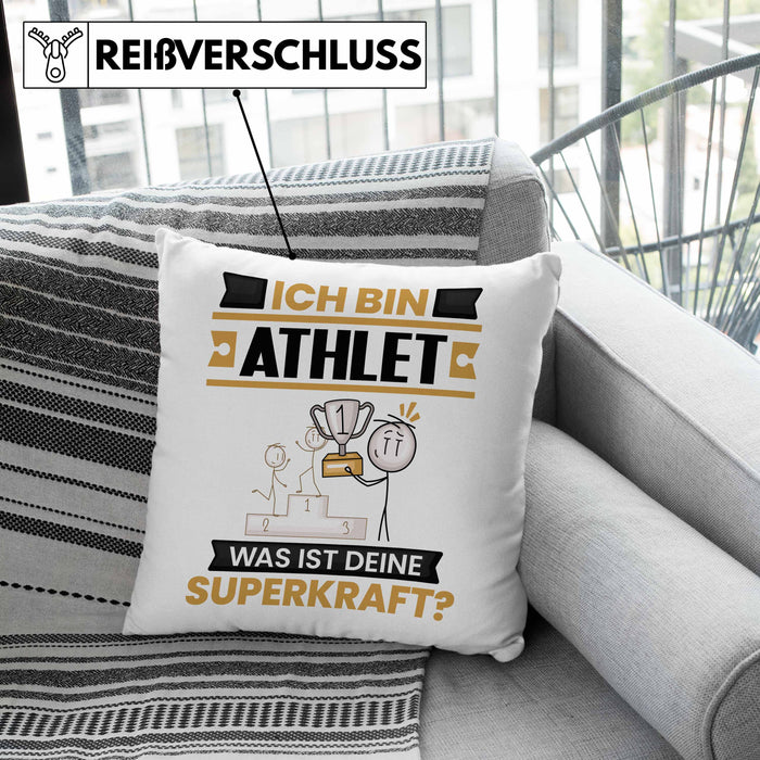 Athlet Kissen mit Füllung 40x40 Geschenk für Athlet Geburtstag Lustiger Spruch Was Ist Deine Superkraft (Grau) Grün Trendation