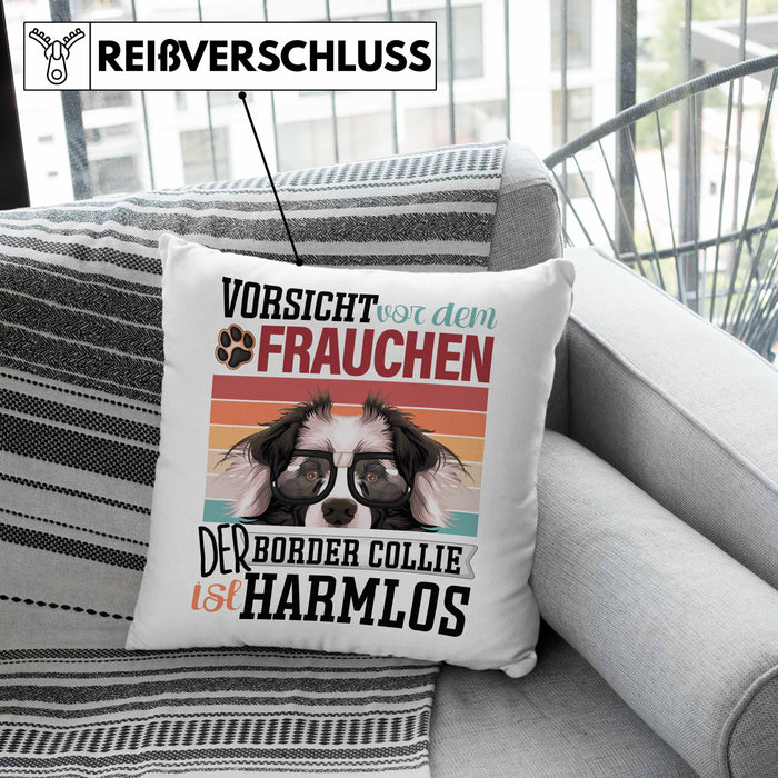Border Collies Besitzerin Frauchen Kissen mit Füllung 40x40 Geschenk Lustiger Spruch Geschenkidee Vorsicht Vor Dem Frauchen (Grau) Grün Trendation