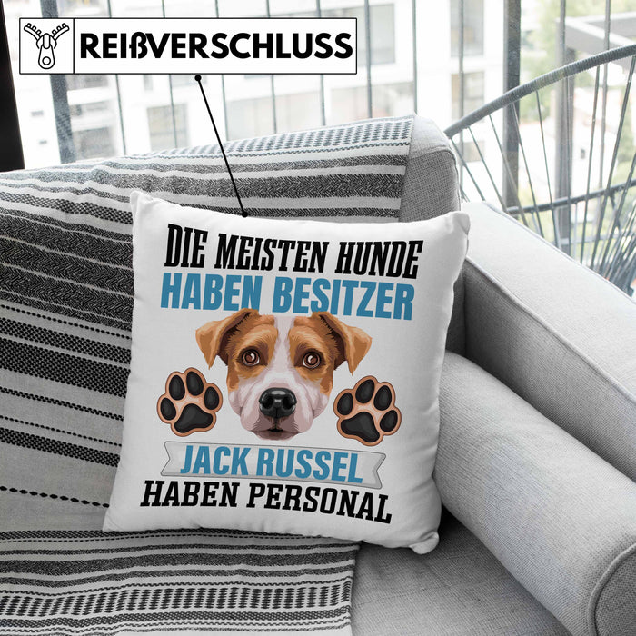 Jack Russell Besitzer Kissen mit Füllung 40x40 Geschenk Lustiger Spruch Geschenkidee Besitzerin Jack Russell Haben Personal (Grau) Rosa Trendation