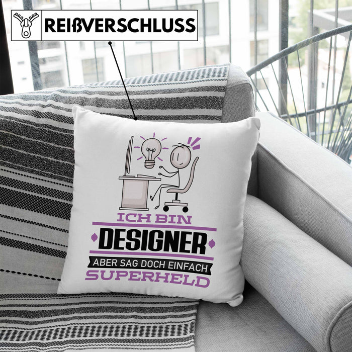 Designer Geschenk Kissen mit Füllung 40x40 Ich Bin Designer Aber Sag Doch Einfach Superheld Lustige Geschenkdiee für Designer (Grau) Blau Trendation