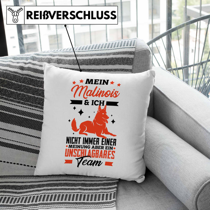 Malinois Kissen mit Füllung 40x40 Geschenk Hundebesitzer Unschlagbares Team (Grau) Grau Trendation