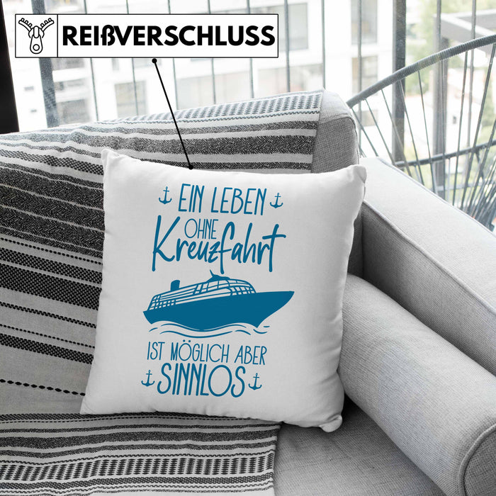 Kissen mit Füllung 40x40 Kreuzfahrt Lustiges Geschenk Kreuzfahrt-Fans Schiffsmotiv Spruch (Grau) Grün Trendation