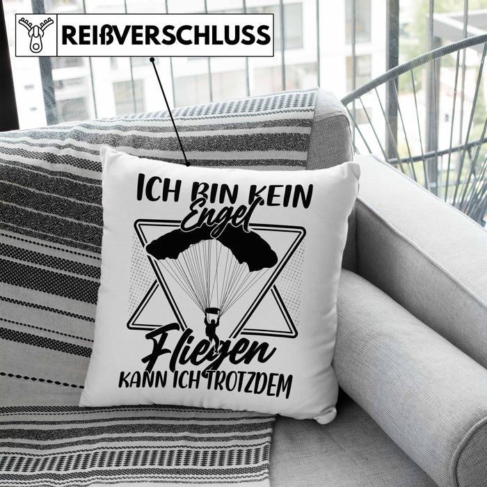 Gleitschirm-Flieger Kissen mit Füllung 40x40 Geschenk Gleitschirmflieger Geschenkidee Fallschirm Paraglider Ich Bin Kein Engel Aber Fliegen Kann Ich Trotzdem (Grau) Blau Trendation