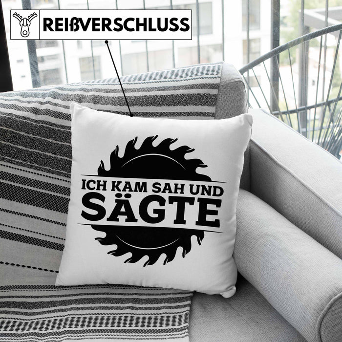 Ich Kam Sah Und Sägte Kreissäge Kissen mit Füllung 40x40 Geschenk Holzarbeiter Geschenkidee Schreiner (Grau) Rosa Trendation
