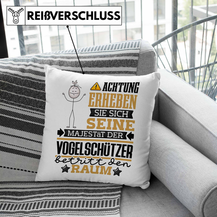 Vogelschützer Geschenk Kissen mit Füllung 40x40 Lustiger Spruch Erheben Sie Sich Der Vogelschützer Betritt den Raum (Grau) Grau Trendation