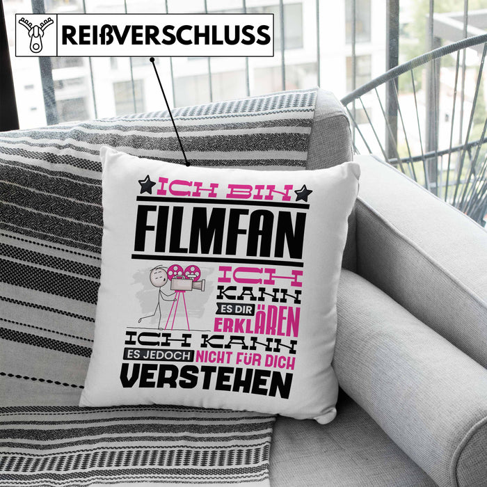 Filmfan Geschenk Kaffee-Kissen mit Füllung 40x40 Geschenkidee für Filmfan Ich Bin Filmfan Ich Kann Es Dir Erklären Jedoch Nicht Für Dich Verstehen Spruch Lustig (Grau) Blau Trendation