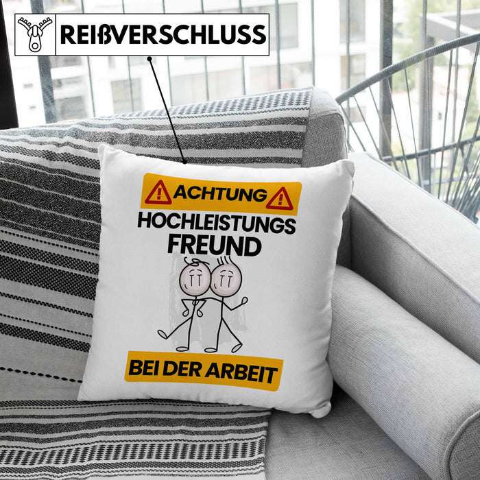 Freund Kissen mit Füllung 40x40 Geschenk Lustiger Spruch Geschenkidee für Freund Achtung Hochleistungs Freund Bei Der Arbeit (Grau) Grün Trendation