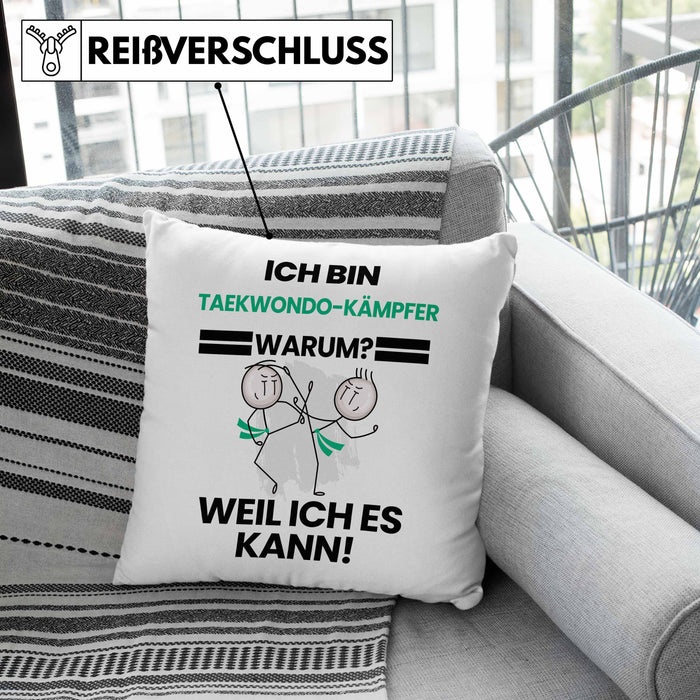 Taekwondo-Kämpfer Geschenk Kissen mit Füllung 40x40 Lustiger Spruch Ich Bin Taekwondo-Kämpfer Warum Weil Ich Es Kann Geschenkidee Bester Taekwondo-Kämpfer Geburtstag (Grau) Grau Trendation