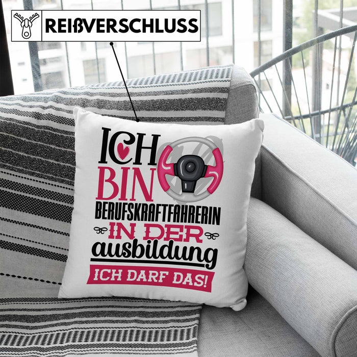 Berufskraftfahrerin Ausbildung Start Geschenk Kissen mit Füllung 40x40 Ich Bin Berufskraftfahrerin In Der Ausbildung Ich Darf Das Geschenkidee (Grau) Blau Trendation