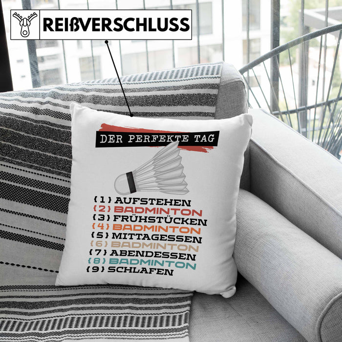Der tolle Tag Badminton Spieler Kissen mit Füllung 40x40 Geschenk Spruch (Grau) Rosa Trendation