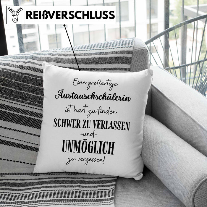Austauschschülerin Abschied Geschenk Kissen mit Füllung 40x40 Abschiedsgeschenk für Austauschschülerin Hart Zu Finden Schwer Zu Verlassen (Grau) Grau Trendation