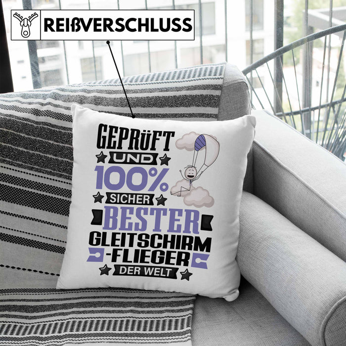 Gleitschirmflieger Geschenk Lustiger Spruch für Gleitschirmflieger Geschenkidee Bester Gleitschirmflieger Der WeltKissen mit Füllung 40x40 (Grau) Blau Trendation