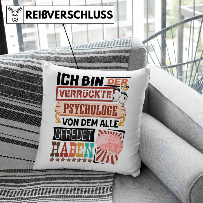 Psychologe Kissen mit Füllung 40x40 Geschenk Spruch Lustig Geschenkidee für Psychologe Geburtstag Ich Bin Der Verrückte Psychologe (Grau) Blau Trendation