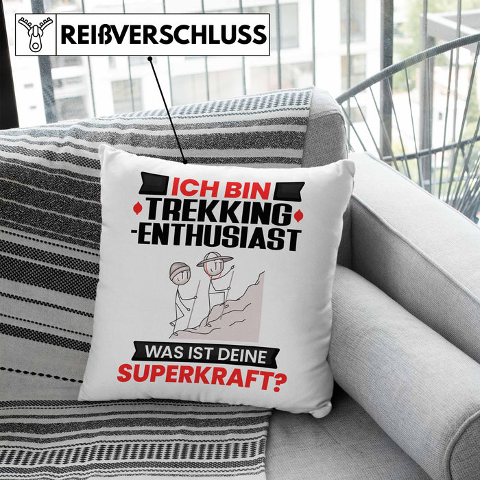 Trekking-Enthusiast Kissen mit Füllung 40x40 Geschenk für Trekking-Enthusiast Geburtstag Lustiger Spruch Was Ist Deine Superkraft (Grau) Blau Trendation