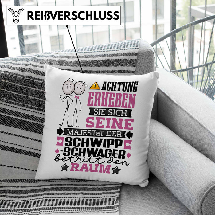 Schwippschwager Geschenk Kissen mit Füllung 40x40 Lustiger Spruch Erheben Sie Sich Der Schwippschwager Betritt den Raum (Grau) Blau Trendation