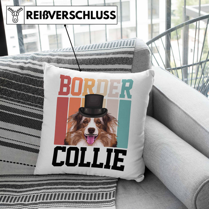 Border Collies Besitzer Kissen mit Füllung 40x40 Geschenk Lustiger Spruch Geschenkidee Retro Vinatge Border Collies (Grau) Grau Trendation