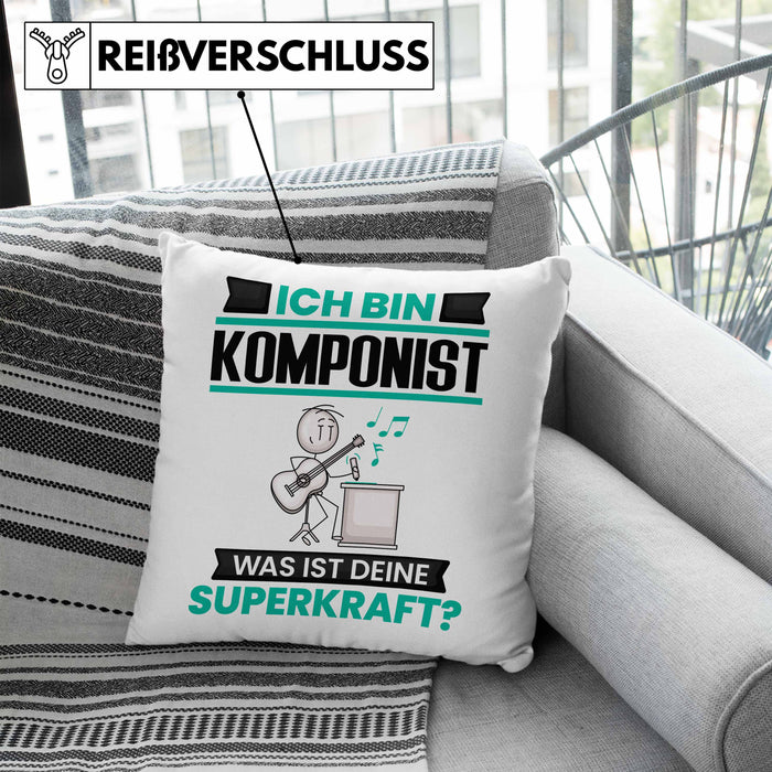 Komponist Kissen mit Füllung 40x40 Geschenk für Komponist Geburtstag Lustiger Spruch Was Ist Deine Superkraft (Grau) Blau Trendation
