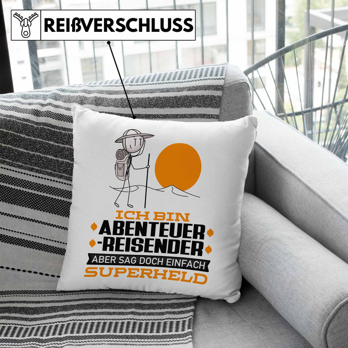 Abenteurreisender Geschenk Kissen mit Füllung 40x40 Ich Bin Abenteurreisender Aber Sag Doch Einfach Superheld Lustige Geschenkdiee für Abenteurreisender (Grau) Blau Trendation