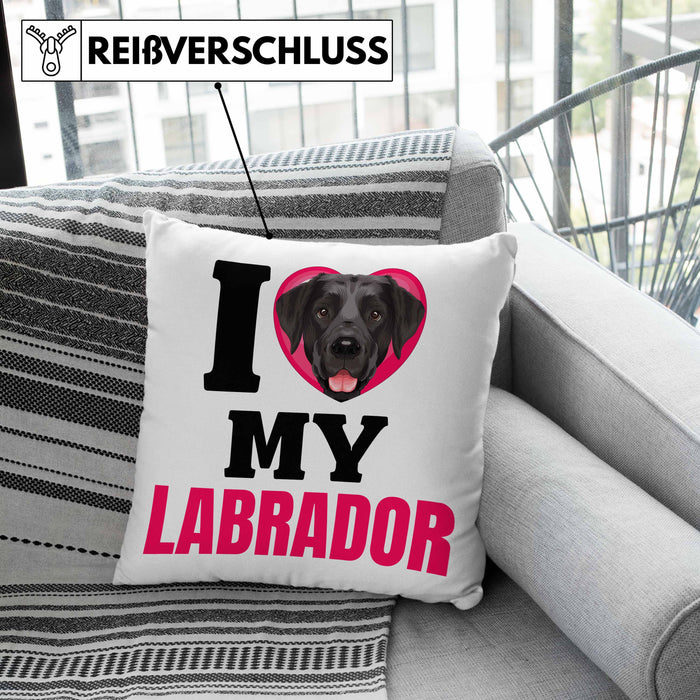Labrador Besitzerin Kissen mit Füllung 40x40 Geschenk Lustiger Spruch Geschenkidee I Love My Labrador (Grau) Grün Trendation