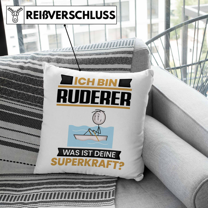 Ruderer Kissen mit Füllung 40x40 Geschenk für Ruderer Geburtstag Lustiger Spruch Was Ist Deine Superkraft (Grau) Grün Trendation