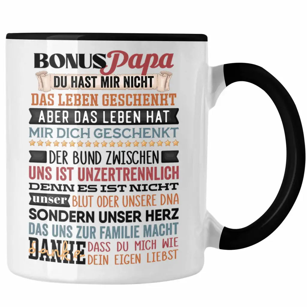 Stiefpapa / Stiefmama Tasse – 'Ich Habe Keine Stiefkinder. Ich Habe Kinder...', Geschenkidee