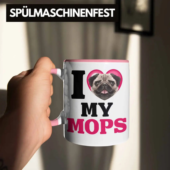 Mops Besitzerin Tasse Geschenk Lustiger Spruch Geschenkidee I Love My Mops Rosa Trendation